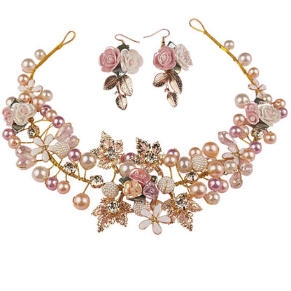 Handmade Pink Gold Pearl Crystal Crown Tiara