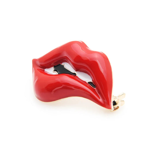 Women's red lips enamel alloy brooch
