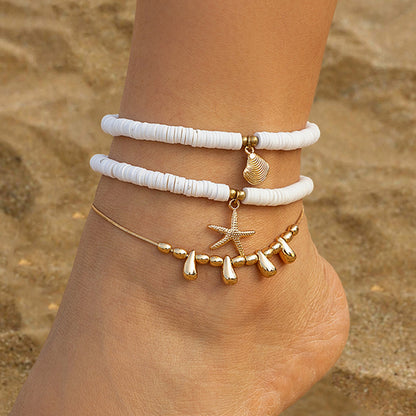 Beach multi-layer starfish soft ceramic anklet