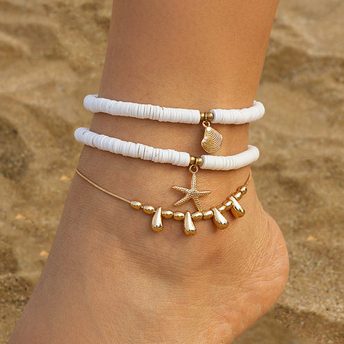 Beach multi-layer starfish soft ceramic anklet