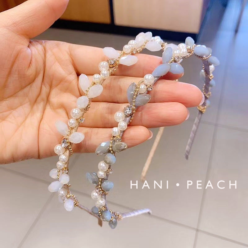 Fresh and sweet girly crystal pearl headband
