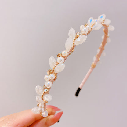 Fresh and sweet girly crystal pearl headband